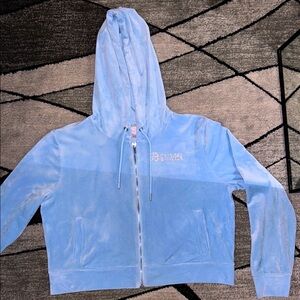 Guess Sky Blue Velour Zip Hoodie